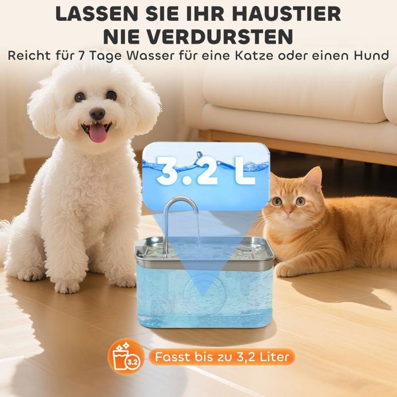 ComfortXL - Fontaine à Eau Chat Inox 3,2L Distributeur Silencieux Filtre Charbon LED - ComfortXL Pet Living - Image 5
