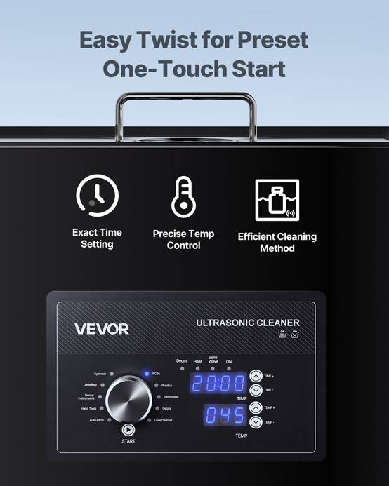 Vevor - VEVOR Nettoyeur à ultrasons 30 L, inox 304, 40 kHz, 10 transducteurs, panier et boule de nettoyage, pour bijoux, montres, pièces - Image 3