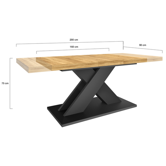 Table à manger extensible rectangle ALICIA 6-10 personnes bois et noir 160-200 cm - Image 5