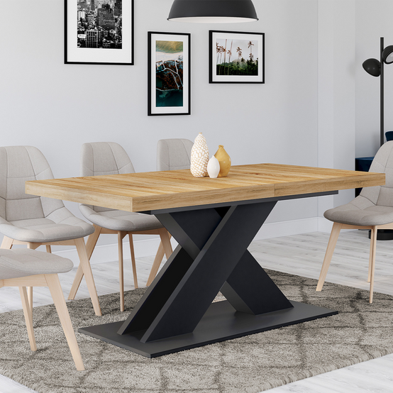 Table à manger extensible rectangle ALICIA 6-10 personnes bois et noir 160-200 cm - Image 4