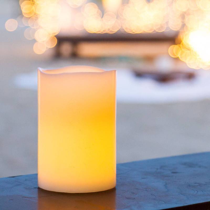 Bougie cire Ivoire cylindrique Ø10cm, 2 LED BLANC CHAUD Lotti - Image 1