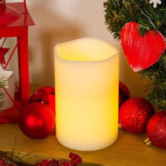 Bougie cire Ivoire cylindrique Ø10cm, 2 LED BLANC CHAUD Lotti - Image 4