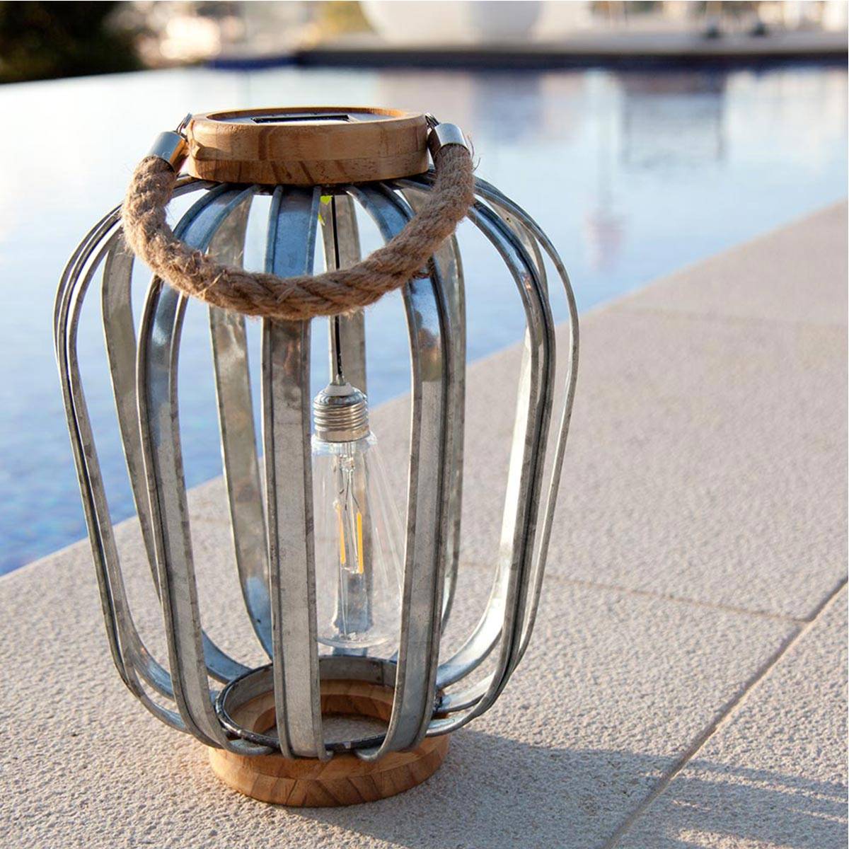 Lumisky - Lanterne solaire bohème JAVA Argent Bois naturel H45cm - Image 2
