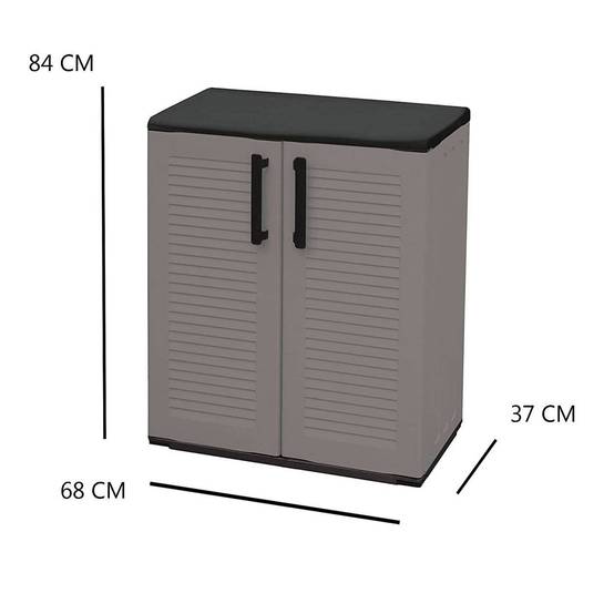 Dmora - Armoire d'extérieur Mol, Armoire de balcon polyvalente, Armoire d'extérieur avec 2 portes, 68x37h84 cm, Finition rayée, Gris et Noir - Dmora - Image 3