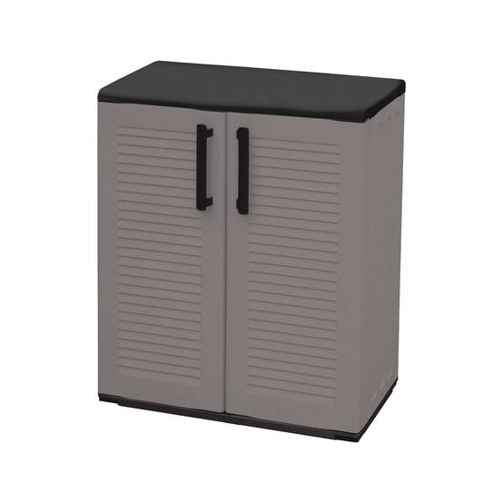 Dmora - Armoire d'extérieur Mol, Armoire de balcon polyvalente, Armoire d'extérieur avec 2 portes, 68x37h84 cm, Finition rayée, Gris et Noir - Dmora - Image 4