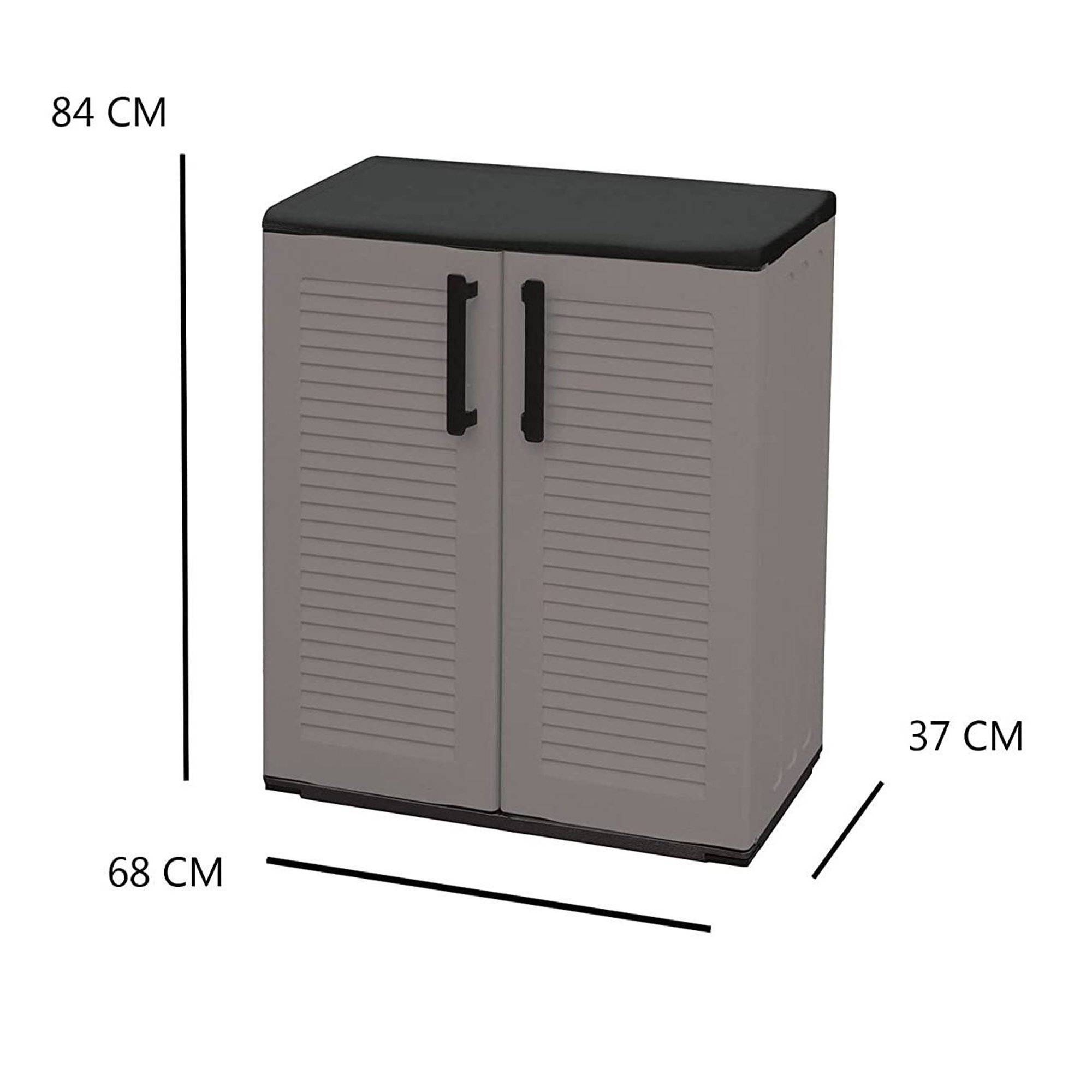 Dmora - Armoire d'extérieur Mol, Armoire de balcon polyvalente, Armoire d'extérieur avec 2 portes, 68x37h84 cm, Finition rayée, Gris et Noir - Dmora - Image 3