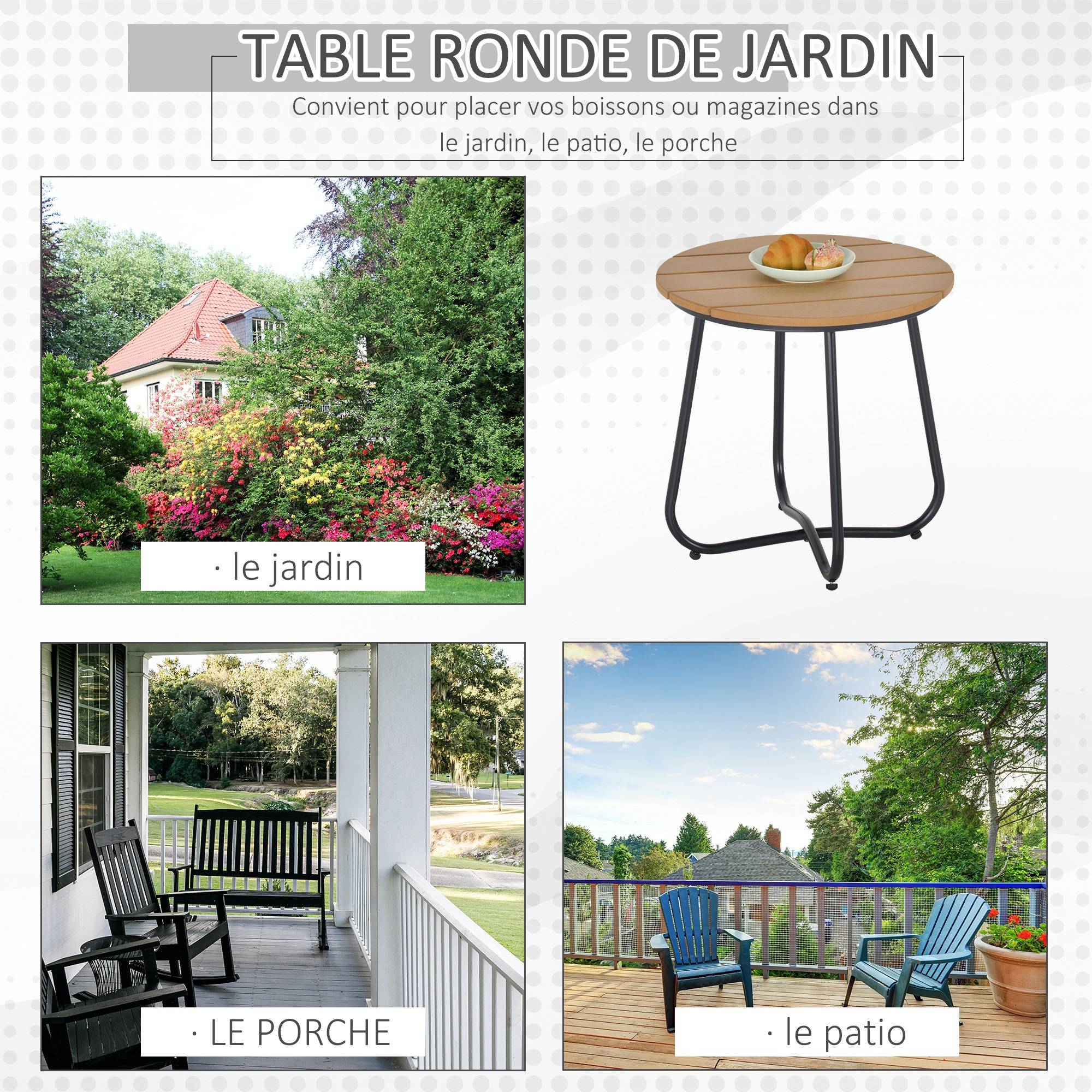Sans Marque - Petite table basse ronde, cadre en acier, table de jardin pour balcon, balcon, terrasse, salon, Ø49 x 48H cm, marron - Image 6