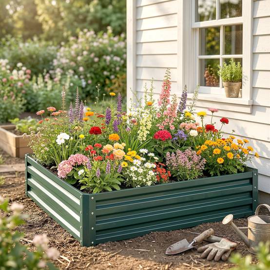 Sans Marque - Carré potager de jardin tôle d'acier ondulée 120 x 120 x 30 cm vert foncé - Image 10