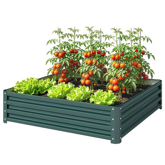 Sans Marque - Carré potager de jardin tôle d'acier ondulée 120 x 120 x 30 cm vert foncé - Image 2