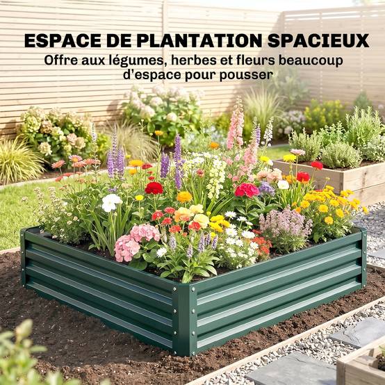 Sans Marque - Carré potager de jardin tôle d'acier ondulée 120 x 120 x 30 cm vert foncé - Image 6