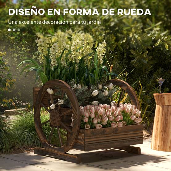 Jardinière en bois, pot de fleurs d'extérieur à 3 niveaux, design échelle, trous de drainage, 61 x 62 x 57 cm, carbonisé - Image 6