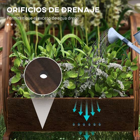 Jardinière en bois, pot de fleurs d'extérieur à 3 niveaux, design échelle, trous de drainage, 61 x 62 x 57 cm, carbonisé - Image 7