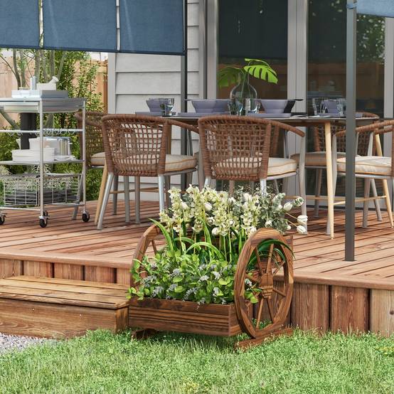 Jardinière en bois, pot de fleurs d'extérieur à 3 niveaux, design échelle, trous de drainage, 61 x 62 x 57 cm, carbonisé - Image 3