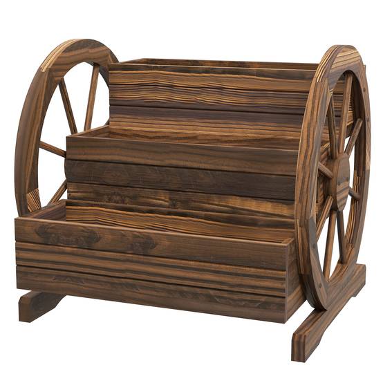 Jardinière en bois, pot de fleurs d'extérieur à 3 niveaux, design échelle, trous de drainage, 61 x 62 x 57 cm, carbonisé - Image 2