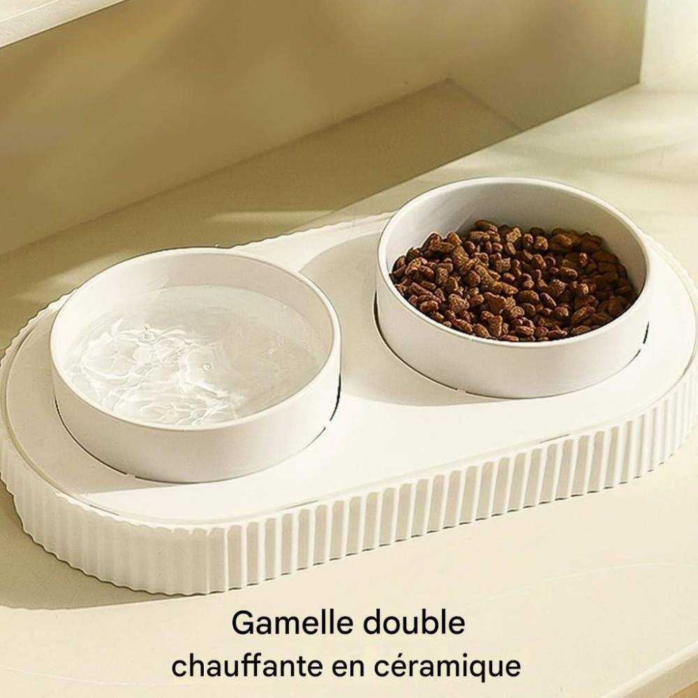 Double Gamelle en Céramique pour Chats Intérieurs ou Extérieurs Blanche - Lytech - Image 2