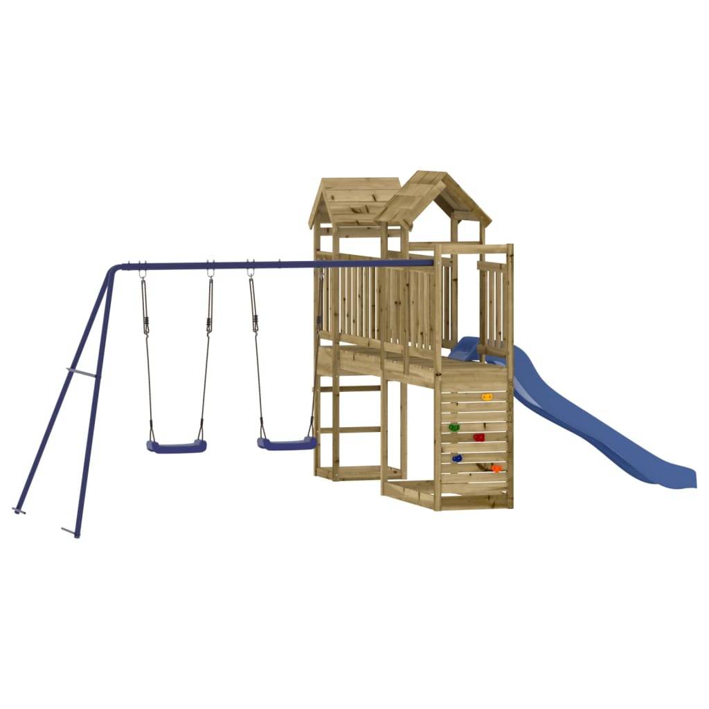 Helloshop26 - Aire de jeux d'extérieur escalade balançoires toboggan portiques robuste jeux jardin 495 x 339 x 214 cm bois de pin imprégné - Image 1
