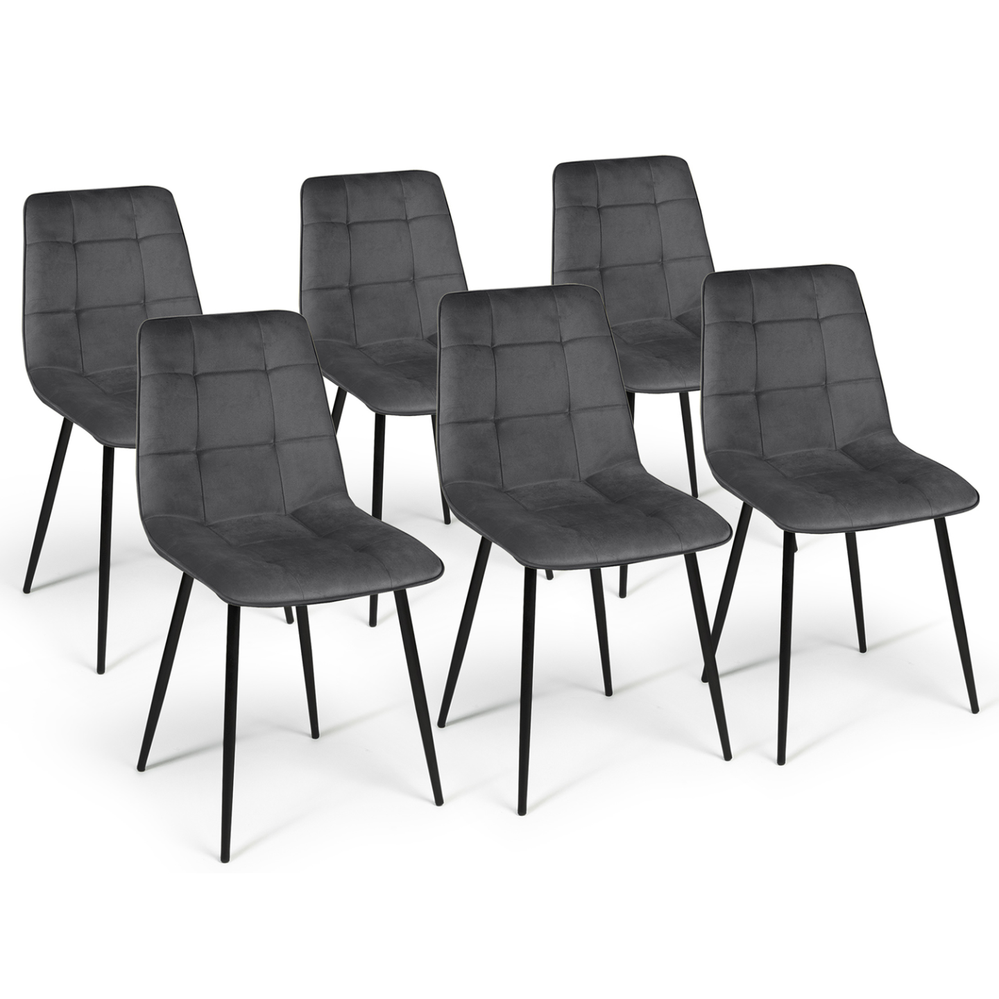 Lot de 6 chaises MILA en velours gris foncé pour salle à manger - Image 2