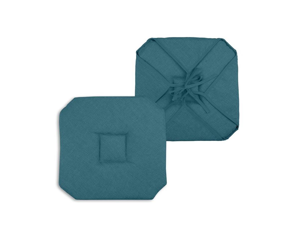 Galette de chaise 4 rabats 40 x 40 cm turquoise chinee - Image 1