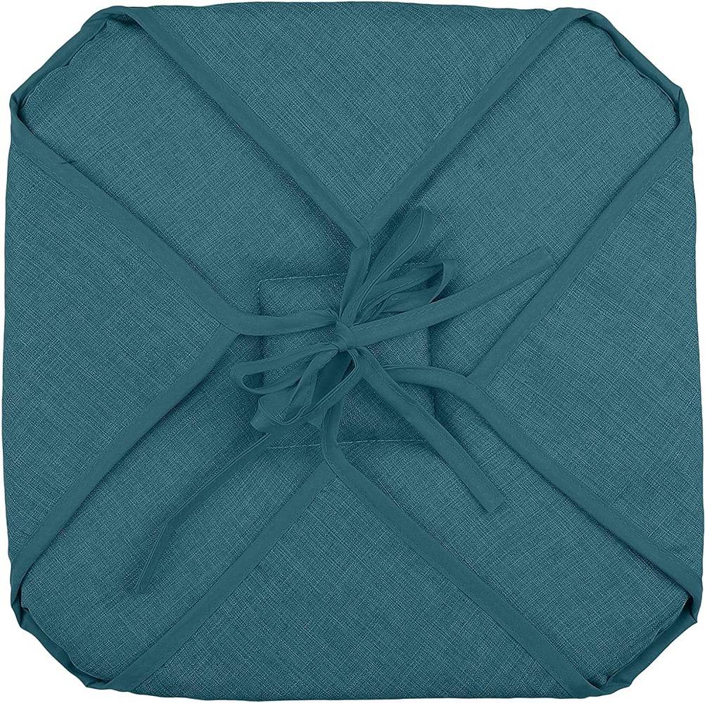 Galette de chaise 4 rabats 40 x 40 cm turquoise chinee - Image 3