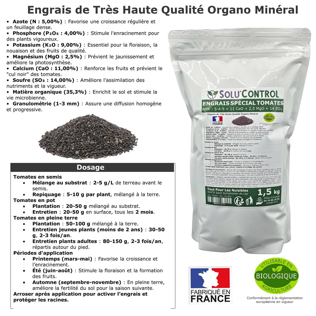 SOLU’CONTROL - 1,5 kg d' Engrais Spécial Tomates, Aubergines, Poivrons, Piments - Formulation haute qualité Organo-Minerale - UAB - Image 4