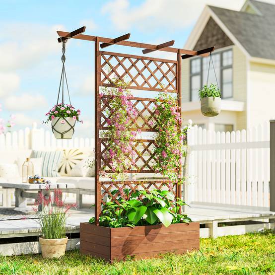 Jardinière treillis toit bois sapin extérieur barres suspension 160x55x183cm naturel - ComfortXL Outdoor Living - Image 9