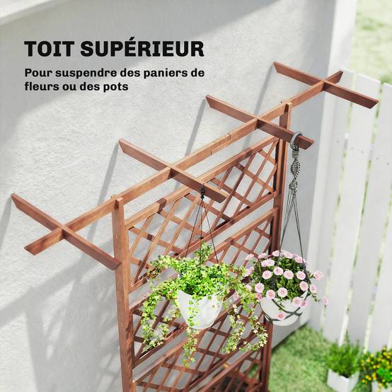Jardinière treillis toit bois sapin extérieur barres suspension 160x55x183cm naturel - ComfortXL Outdoor Living - Image 7
