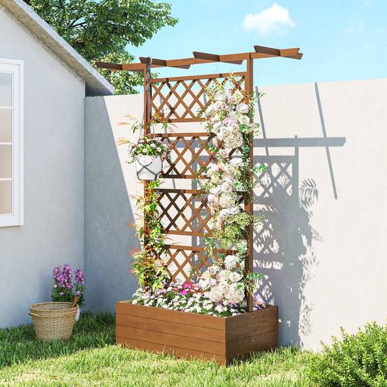 Jardinière treillis toit bois sapin extérieur barres suspension 160x55x183cm naturel - ComfortXL Outdoor Living - Image 3