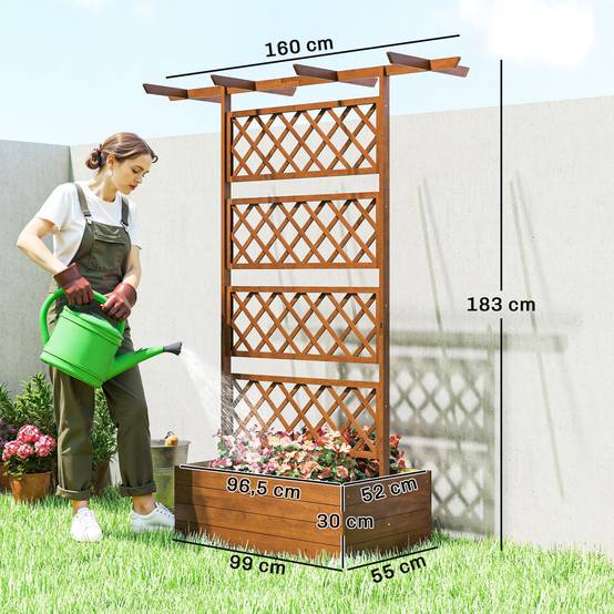 Jardinière treillis toit bois sapin extérieur barres suspension 160x55x183cm naturel - ComfortXL Outdoor Living - Image 5