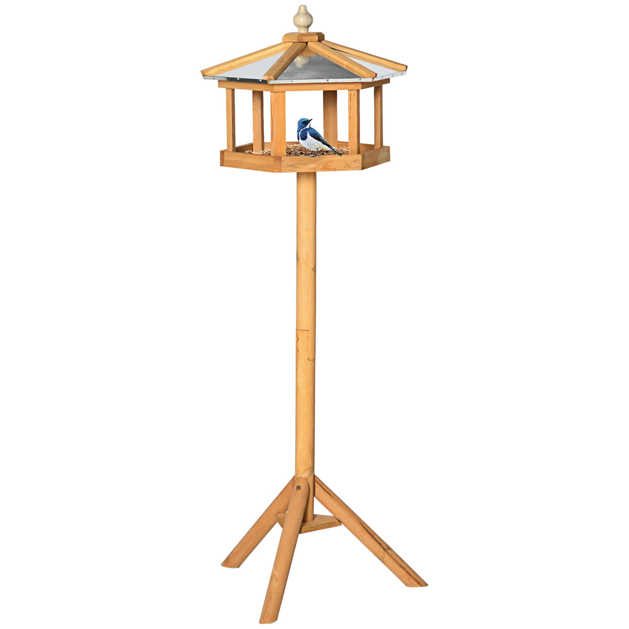 ComfortXL - Mangeoire Oiseaux sur Pied Bois Sapin Toit Zinc Hexagonal pour Jardin & Terrasse – ComfortXL Outdoor Living - Image 2