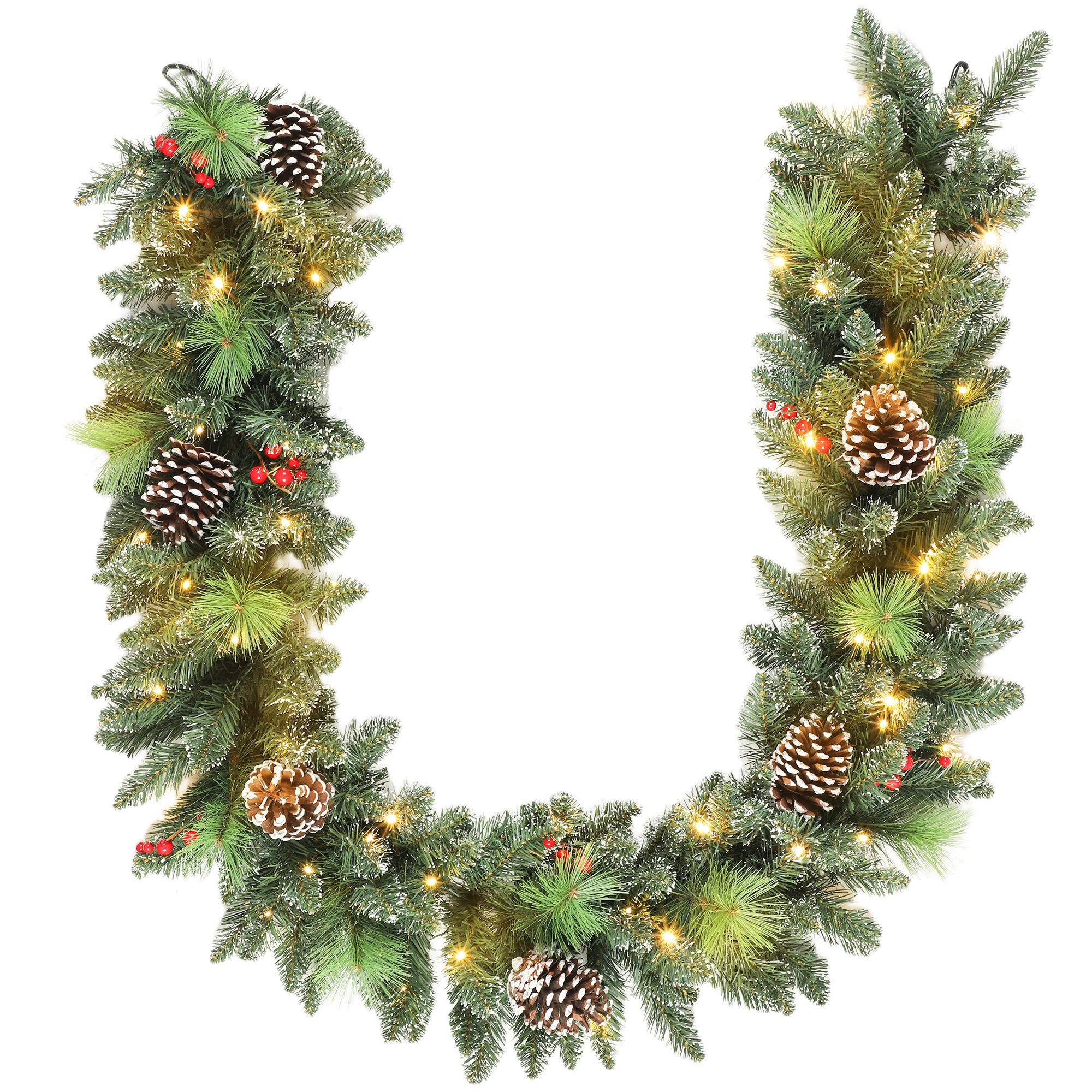Sans Marque - Guirlande de Noël de 180 cm avec branches enneigées, 30 lumières blanches, pommes de pin et baies pour l'intérieur - Image 1