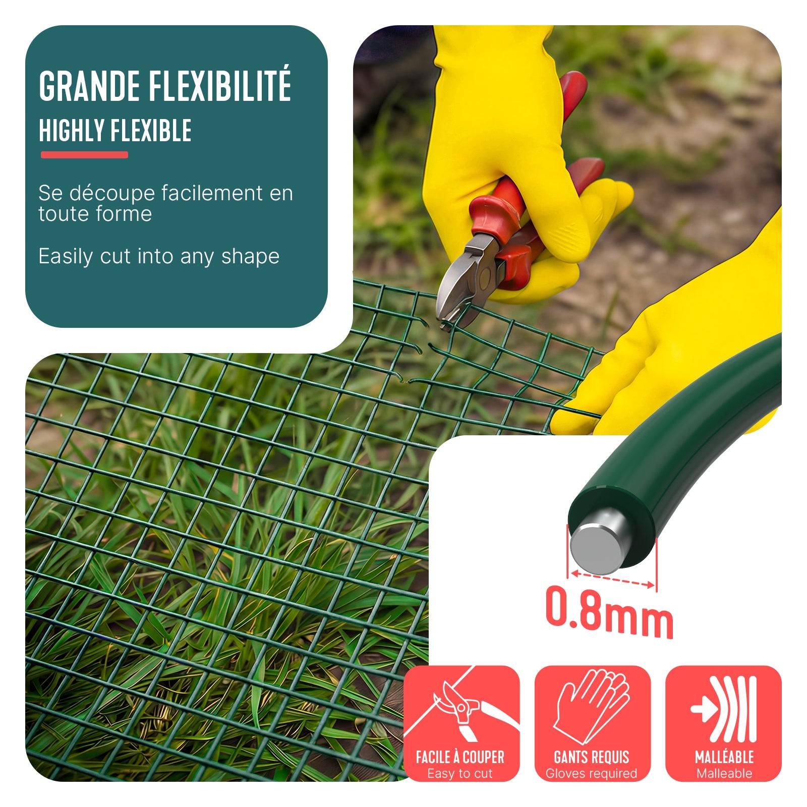 Grillage soudé plastifié PVC rouleau 0.5x10m vert - Maille 13mm Fil 0.8mm - Treillis et clôture métallique VOUNOT® - Image 6