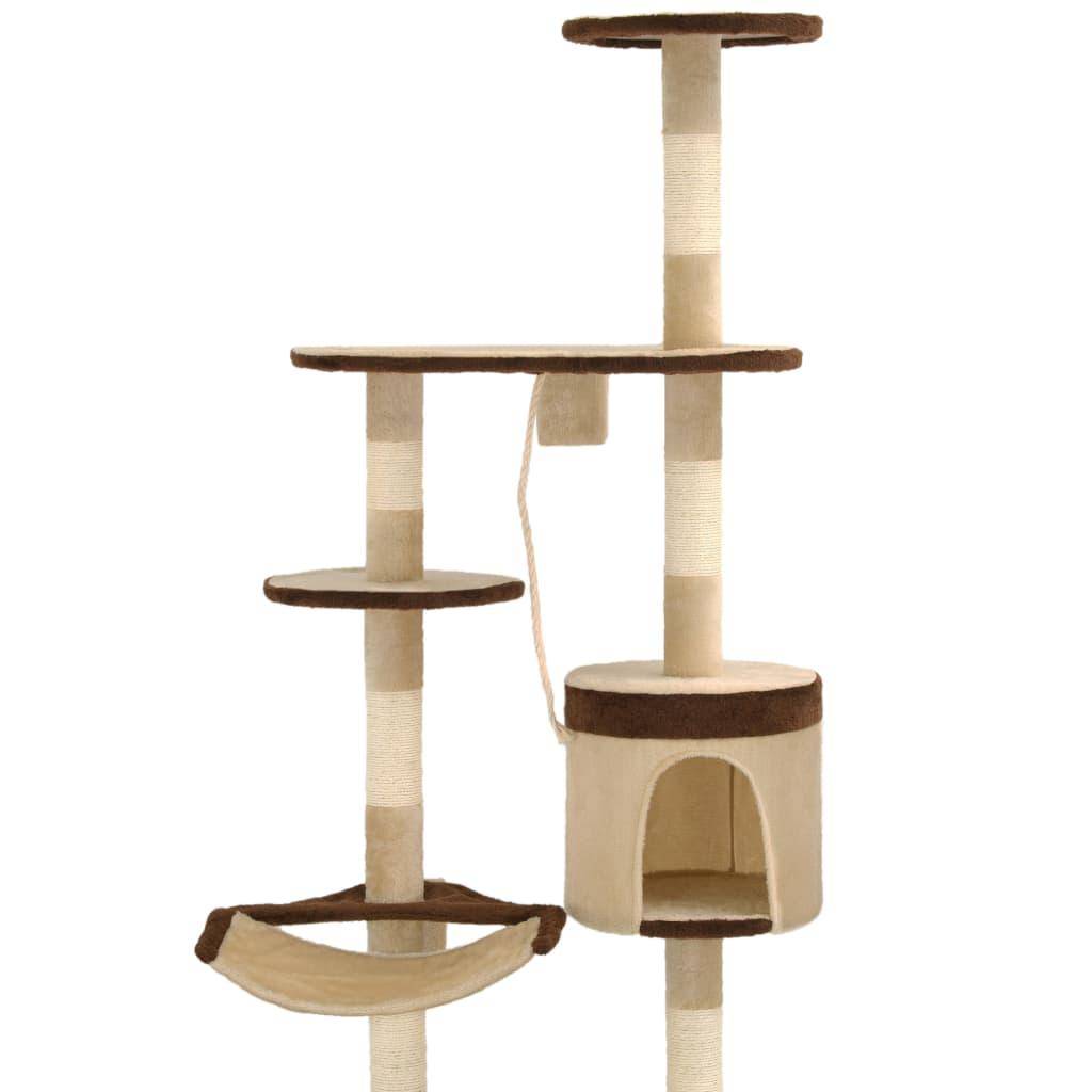 Helloshop26 - Arbre à chat griffoir grattoir niche jouet animaux peluché en sisal montage mural 194 cm beige et marron - Image 5