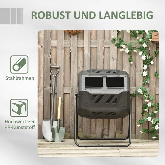 ComfortXL - Composteur rotatif double compartiment acier et plastique 160 L vert noir pour jardin compostage facile - Image 7