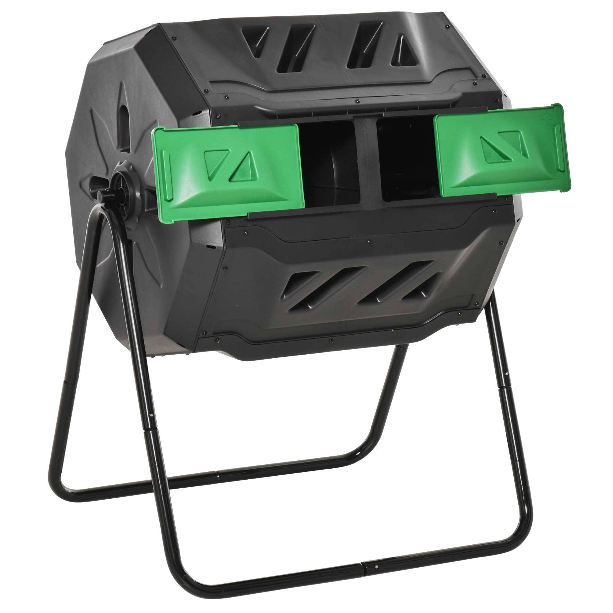 ComfortXL - Composteur rotatif double compartiment acier et plastique 160 L vert noir pour jardin compostage facile - Image 10