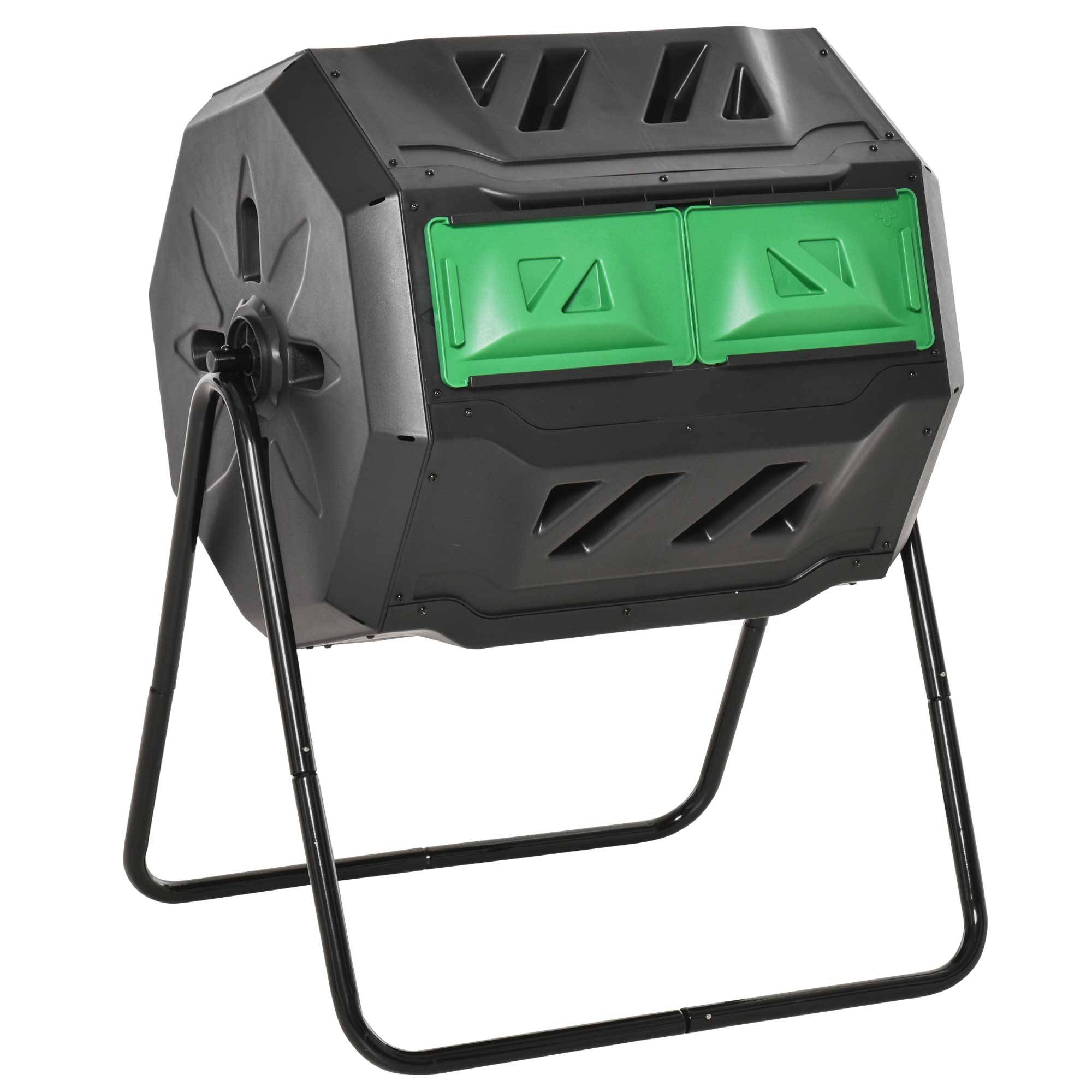 ComfortXL - Composteur rotatif double compartiment acier et plastique 160 L vert noir pour jardin compostage facile - Image 2