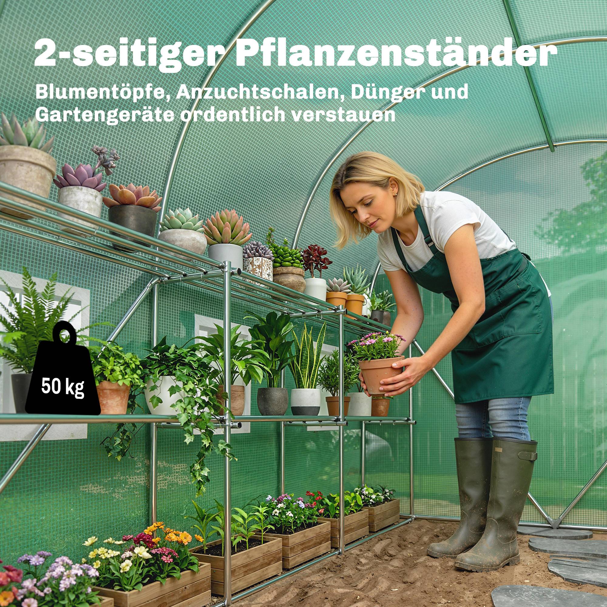 Serre de jardin acier galvanisé et PE pour potager avec étagères intégrées 275x198x191cm vert - ComfortXL Outdoor Living - Image 6