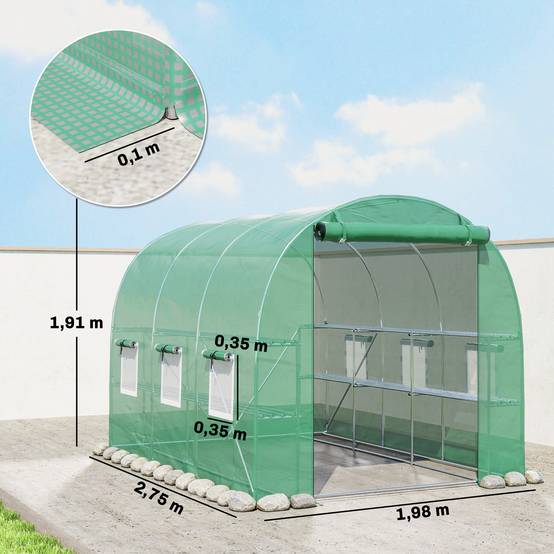 Serre de jardin acier galvanisé et PE pour potager avec étagères intégrées 275x198x191cm vert - ComfortXL Outdoor Living - Image 5