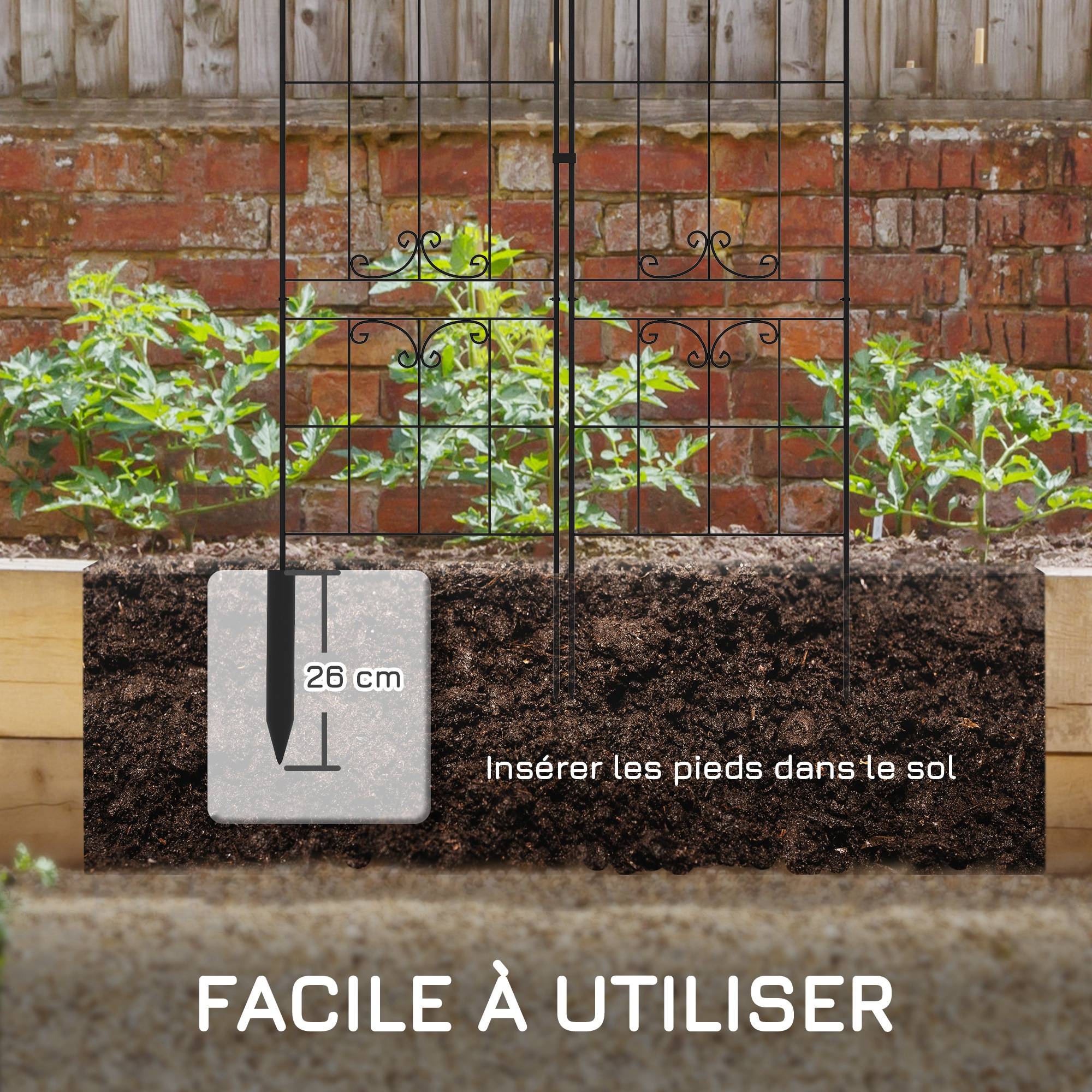 Lot de 2 treillis de jardin métal noir 50 x 1.3 x 181 cm - PANGIVO - Image 7