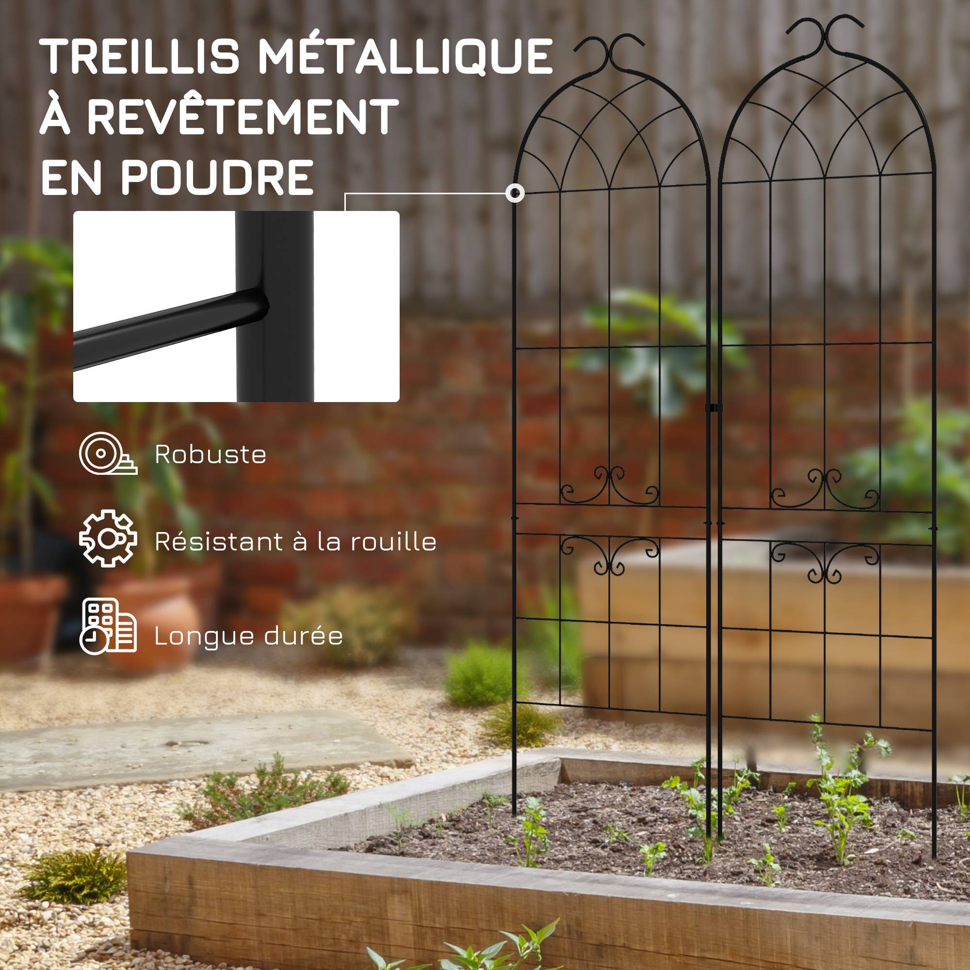 Lot de 2 treillis de jardin métal noir 50 x 1.3 x 181 cm - PANGIVO - Image 8