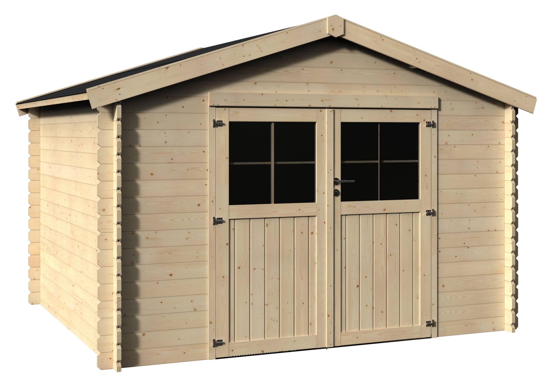 Decor et Jardin - ABRI DE JARDIN BOIS OPHÉLIE 28 MM 3.26x3.00 M - DOUBLE PORTE - COULEUR : NATUREL - DÉCOR ET JARDIN - Image 1