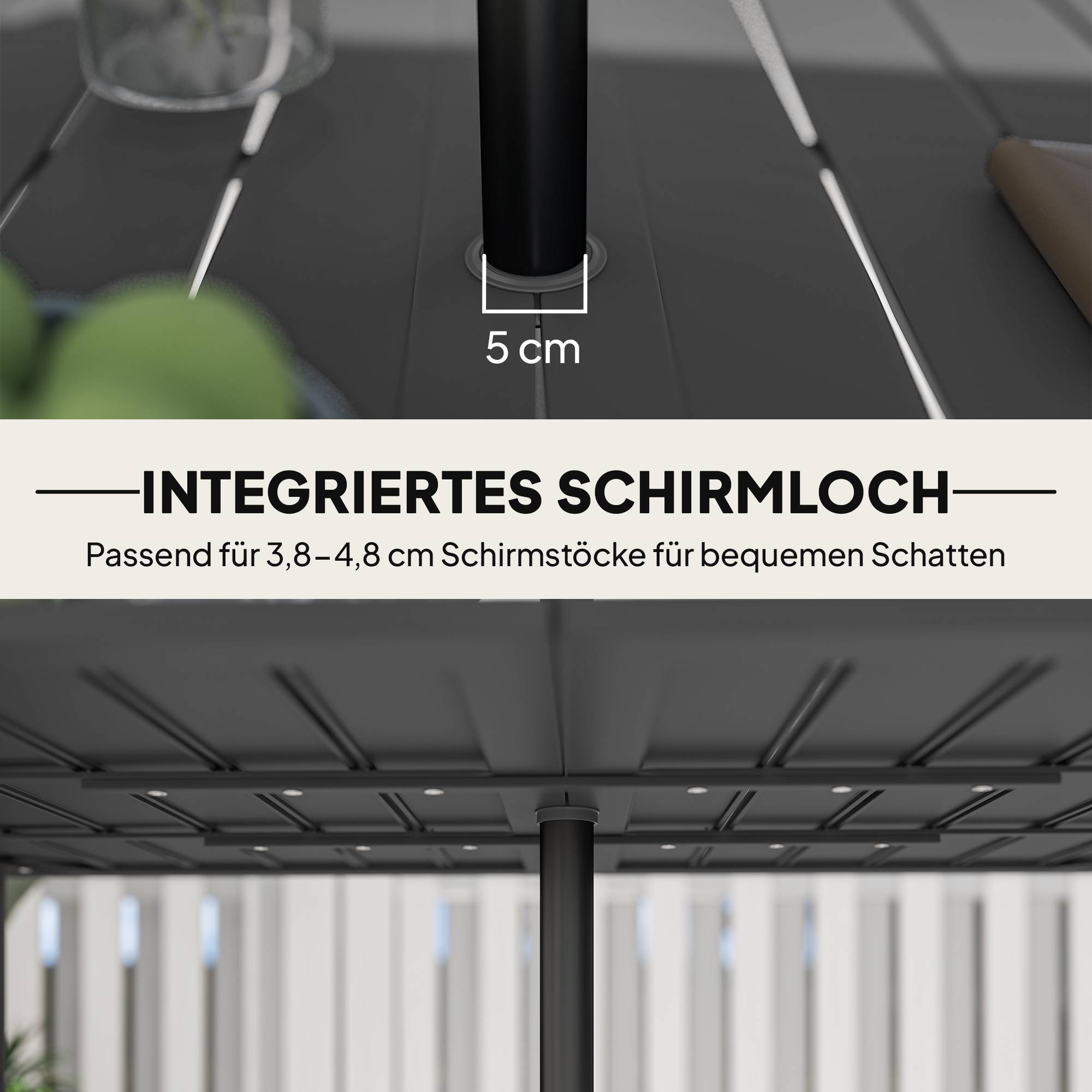 ComfortXL - Table de jardin acier 150 x 90 cm noire plateau à lattes avec trou parasol 6 places - ComfortXL Outdoor Living - Image 7