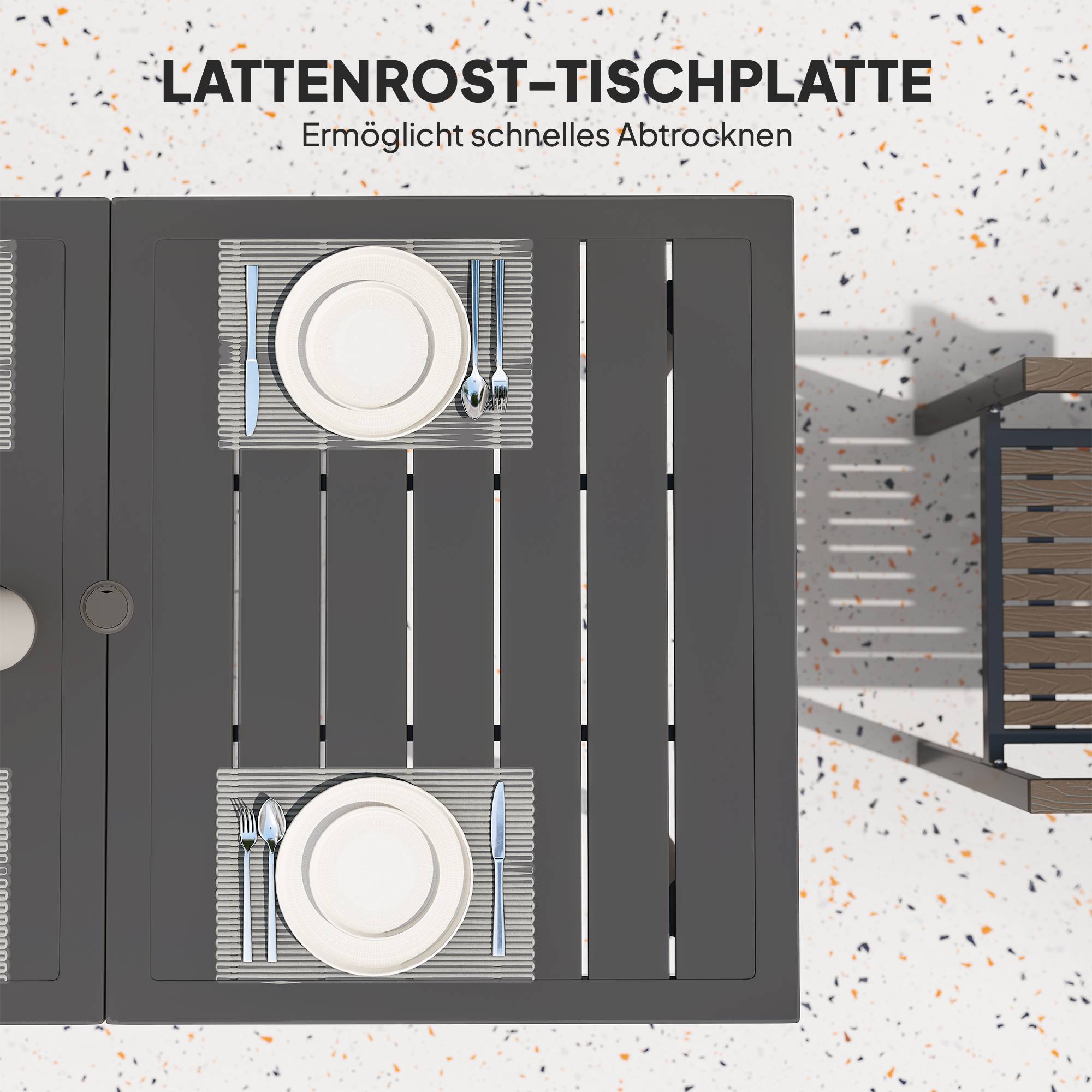 ComfortXL - Table de jardin acier 150 x 90 cm noire plateau à lattes avec trou parasol 6 places - ComfortXL Outdoor Living - Image 8