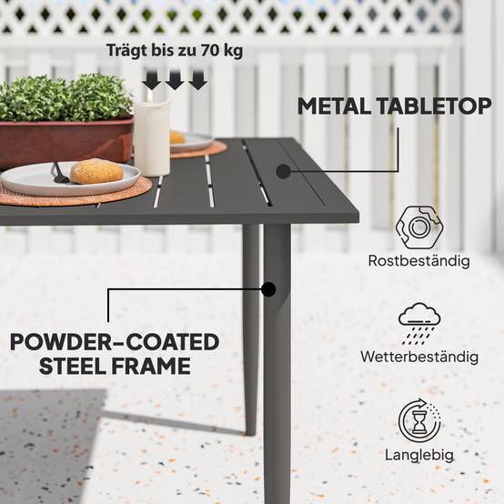 ComfortXL - Table de jardin acier 150 x 90 cm noire plateau à lattes avec trou parasol 6 places - ComfortXL Outdoor Living - Image 9