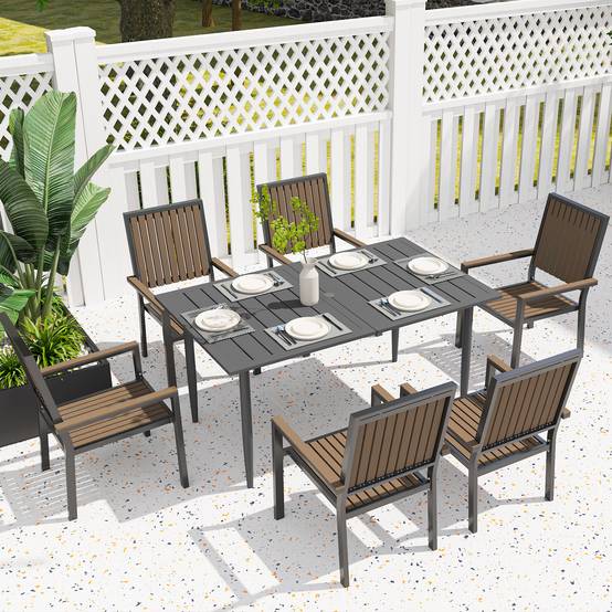 ComfortXL - Table de jardin acier 150 x 90 cm noire plateau à lattes avec trou parasol 6 places - ComfortXL Outdoor Living - Image 4