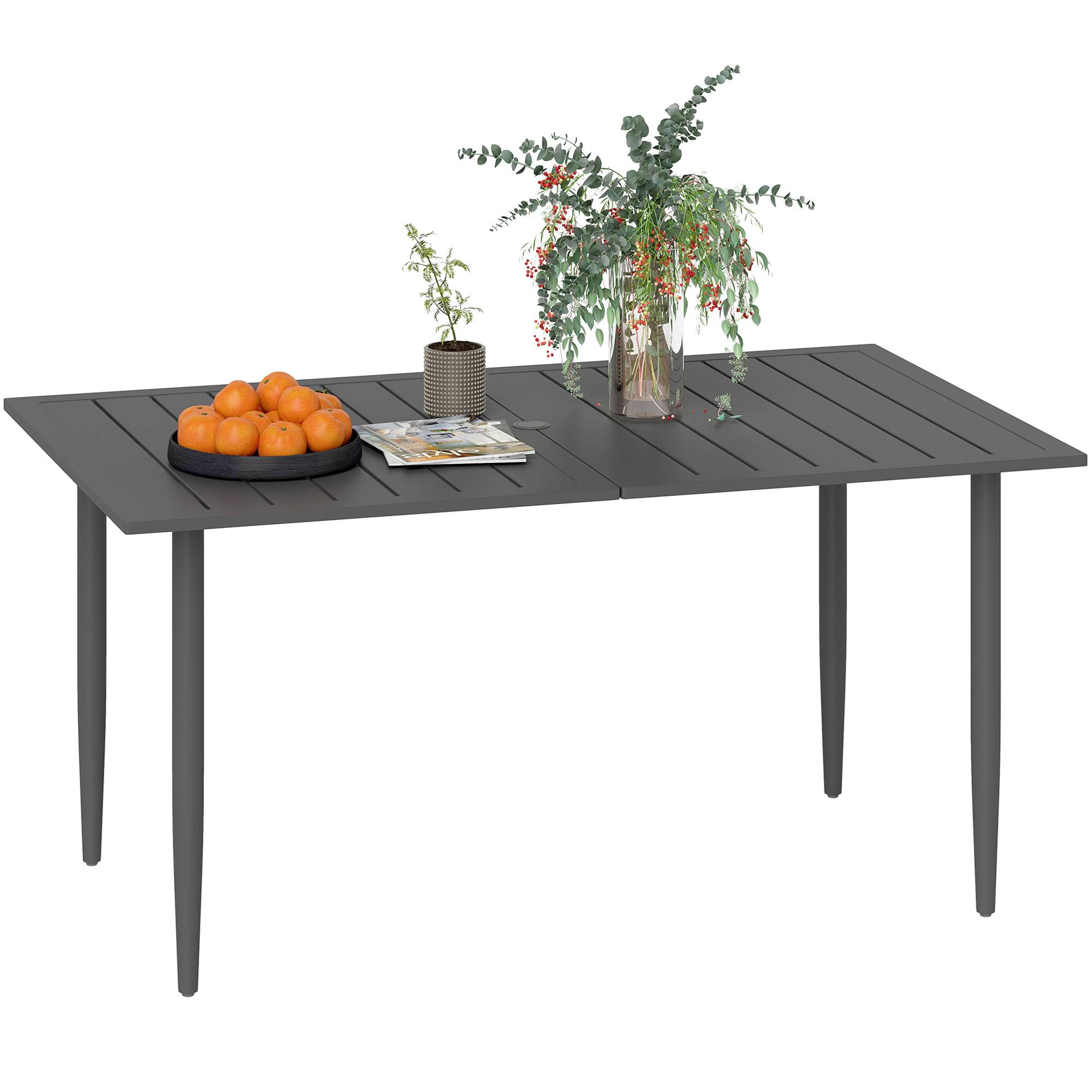 ComfortXL - Table de jardin acier 150 x 90 cm noire plateau à lattes avec trou parasol 6 places - ComfortXL Outdoor Living - Image 1