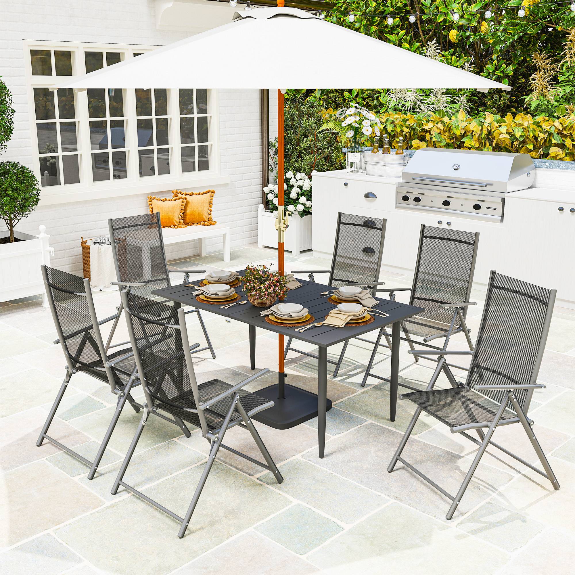 ComfortXL - Table de jardin acier 150 x 90 cm noire plateau à lattes avec trou parasol 6 places - ComfortXL Outdoor Living - Image 3
