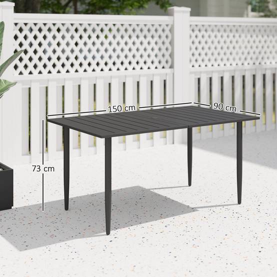 ComfortXL - Table de jardin acier 150 x 90 cm noire plateau à lattes avec trou parasol 6 places - ComfortXL Outdoor Living - Image 5