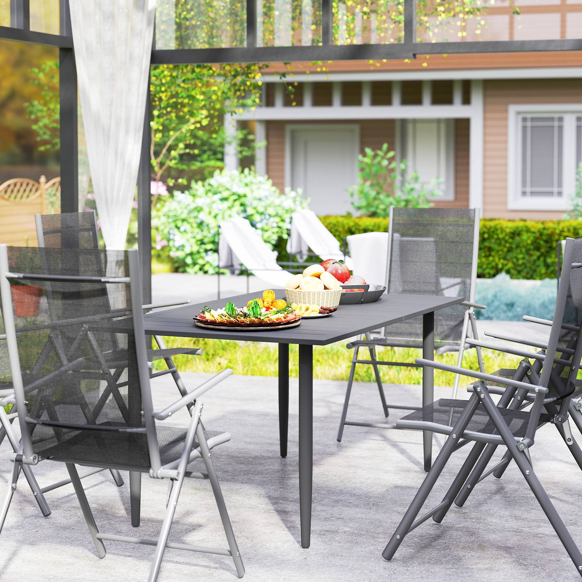 ComfortXL - Table de jardin acier 150 x 90 cm noire plateau à lattes avec trou parasol 6 places - ComfortXL Outdoor Living - Image 10