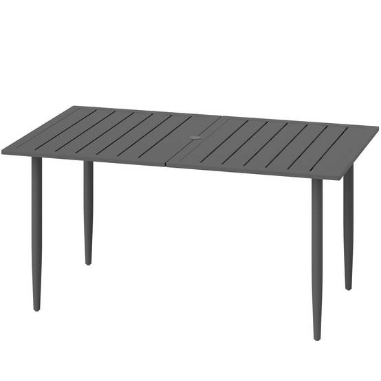 ComfortXL - Table de jardin acier 150 x 90 cm noire plateau à lattes avec trou parasol 6 places - ComfortXL Outdoor Living - Image 2