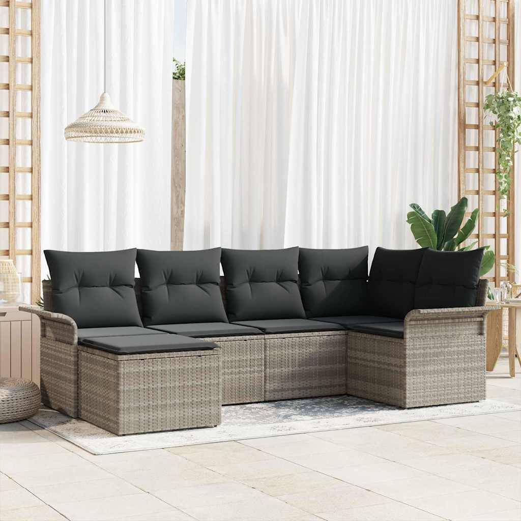 Salon de jardin 6 places polyrotin avec table relevable et rangement pour terrasse Gris Clair – ComfortXL Outdoor Living - Image 1